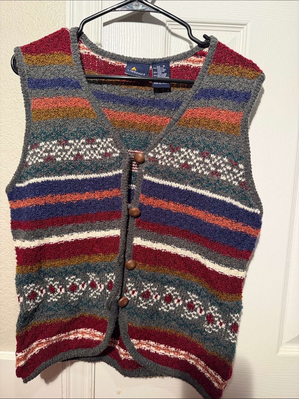 Liz Claiborne Multicolor Striped Knit Vest in Gray, Burgundy, Blue